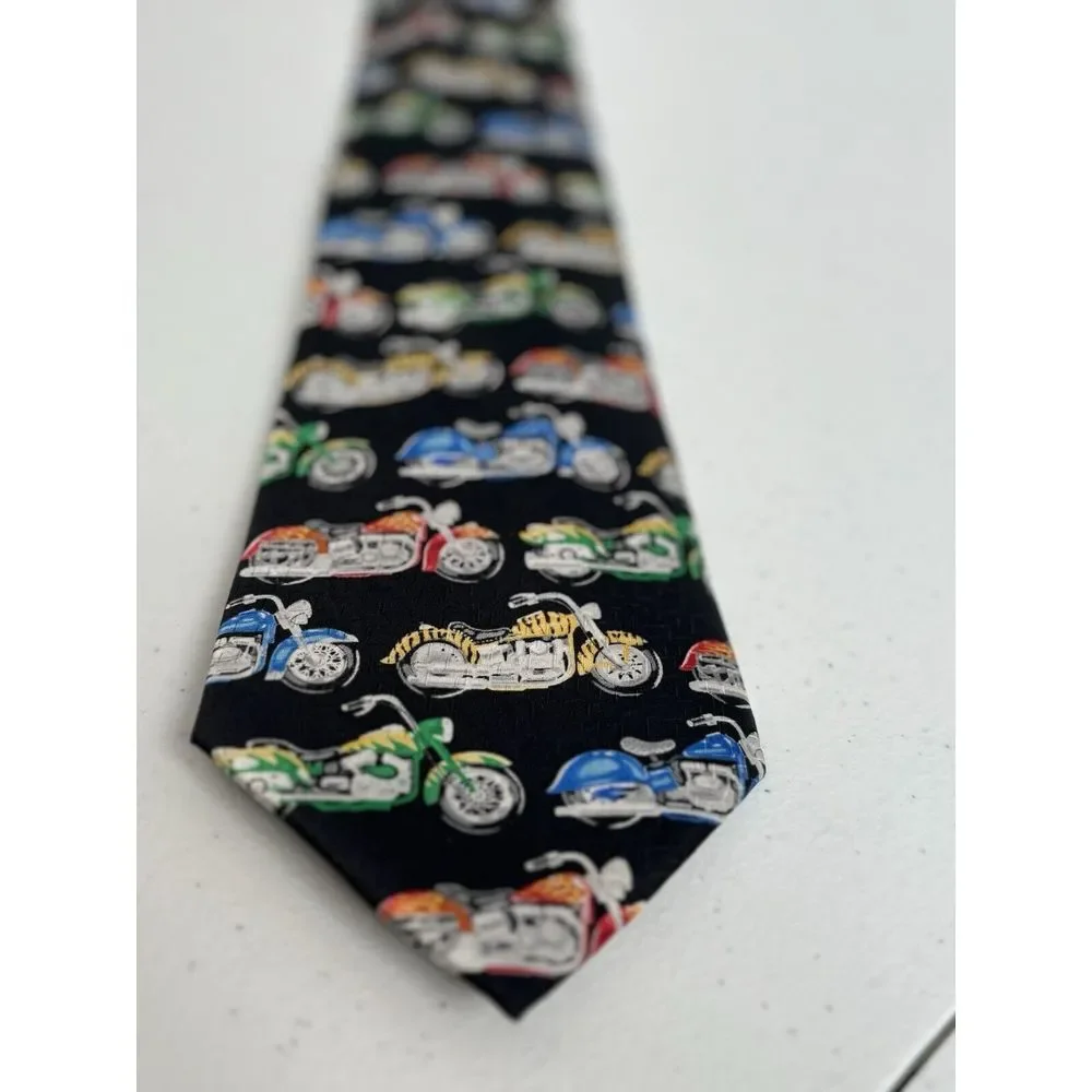 Puritan Men's Standard Pointed Black Multicolor Silk Motorcycle Harley‎ Tie